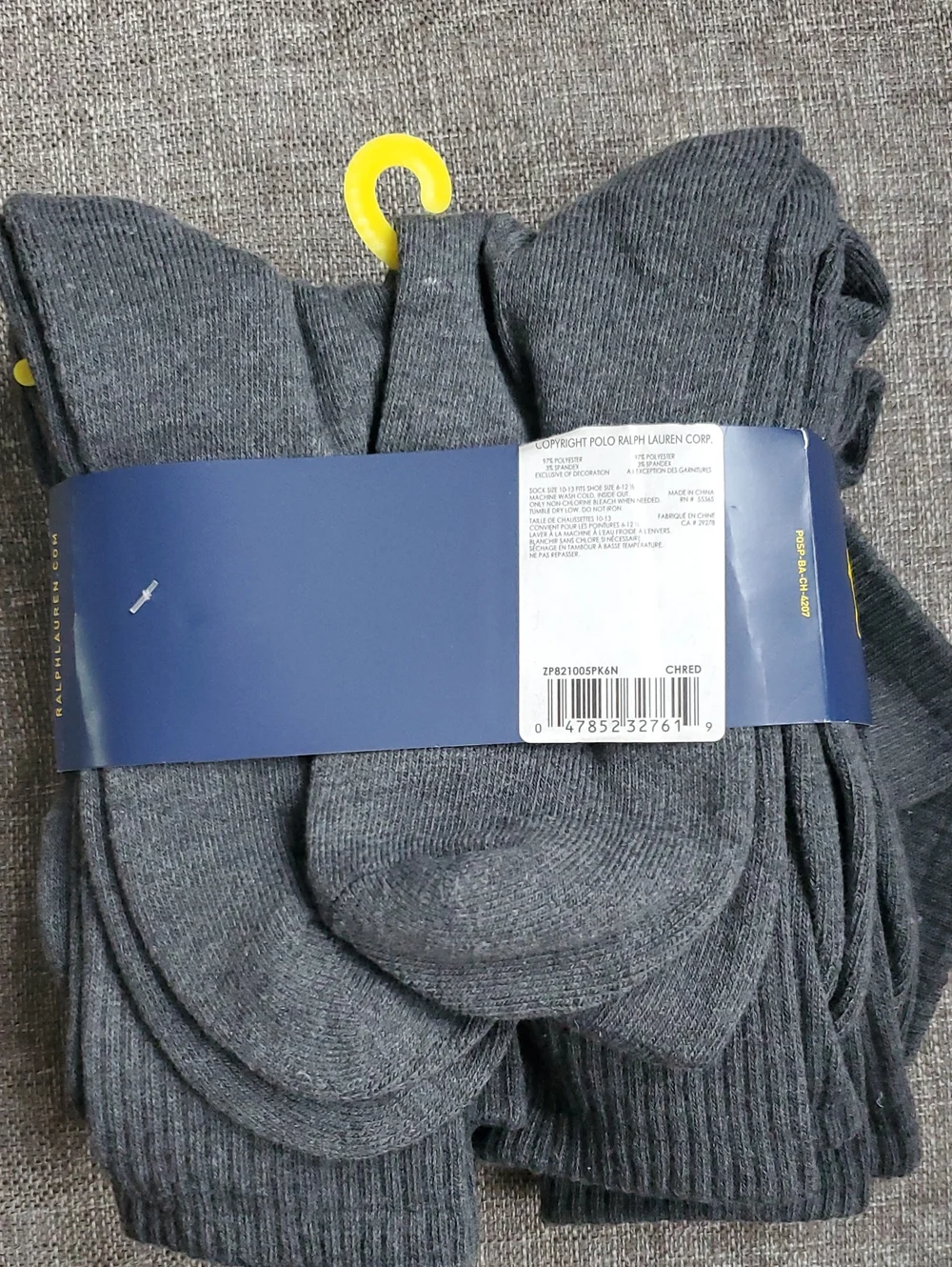 Polo Ralph Lauren 6 Pack Gray Socks Size 10-12